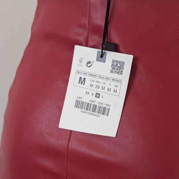New with tags. Zara faux leather mini skirt. Red.  Medium. - Picture 6 of 10